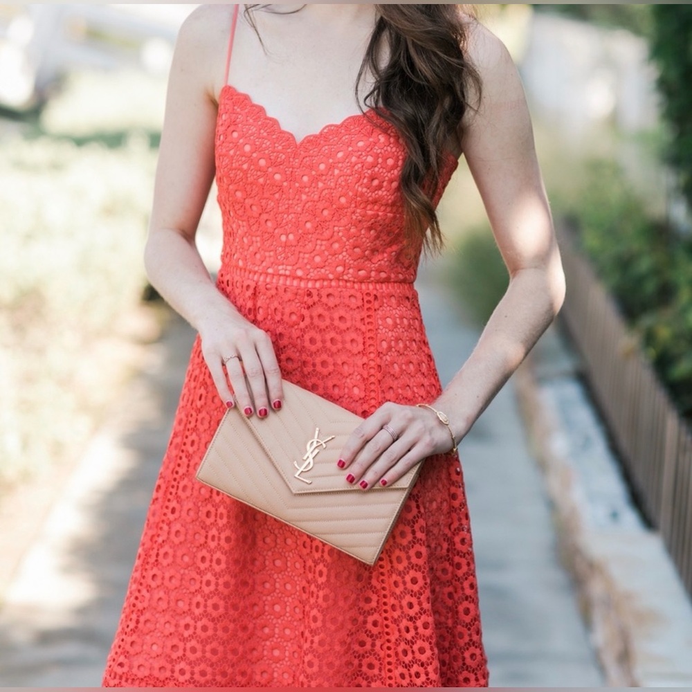 J Crew Daisy Lace Dress XS 00 Orange Coral Midi Fit Flare Sleeveless wedding - Picture 16 of 16